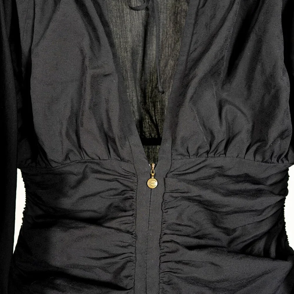 Just Cavalli Black Off Shoulder Ruched Blouse Size 4 | Designer Long Sleeve Top - Picture 3 of 5